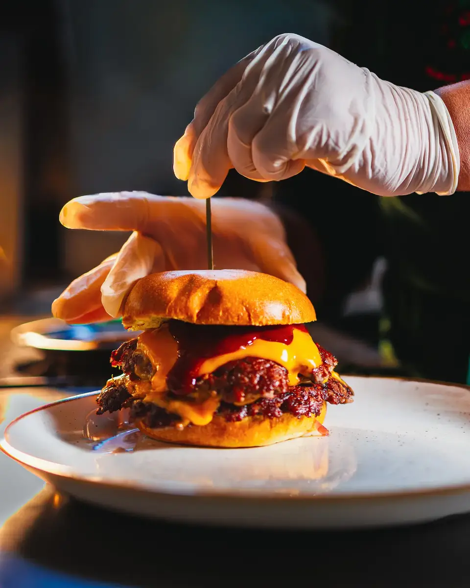 Smash burger impiattato pronto per il servizio
